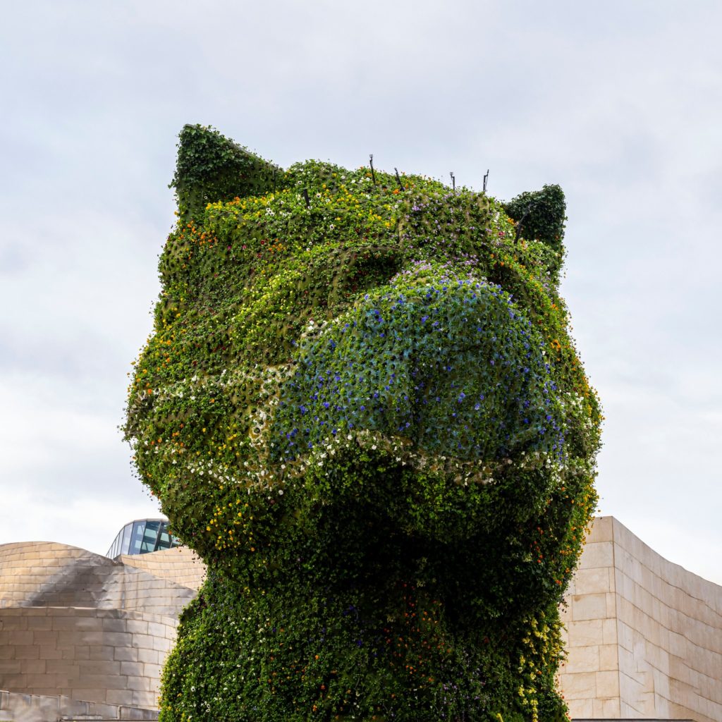 Puppy al museo Museo Guggenheim di Bilbao, Puppy di Jeff Koons, al Museo Guggenheim di Bilbao, ora indossa una mascherina